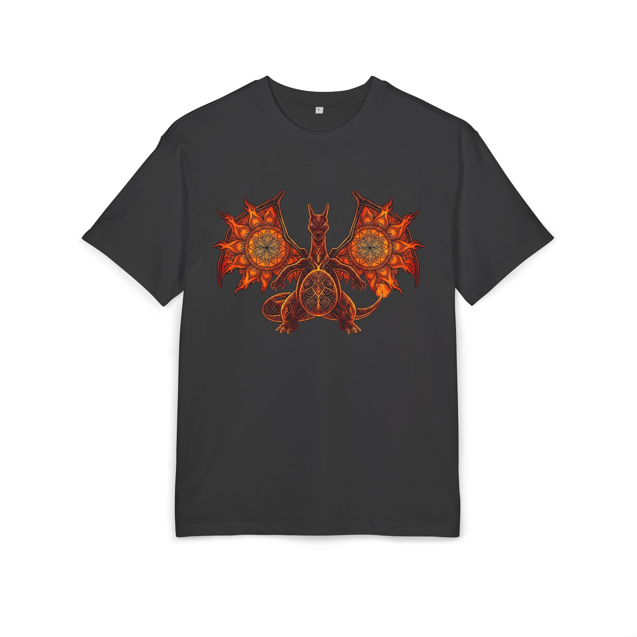 Fiery Dragon Fanart Oversized Tee on a pink gradient backdrop