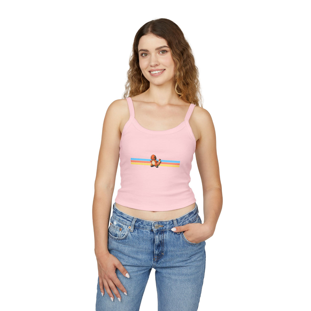 Cute Fire baby Stripe Crop Tank Top — Retro Rainbow Charm