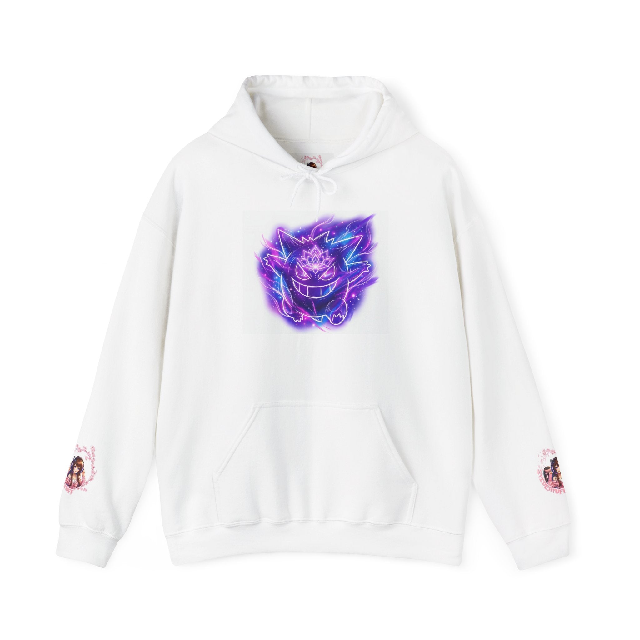 Ghost Spirit Fanart Hoodie on a pink gradient backdrop